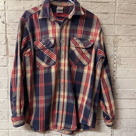 Carhartt Red Plaid Distressed Rugged Shirt Med - Picture 2 of 12